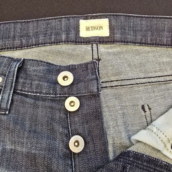 HUDSON "Byron" Dark Wash Button Closure Distressed Jeans - Picture 2 of 10